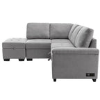 87.4 in. L-Shape Velvet Sleeper Sectional Sofa in. 5-Seat Sofa Bed with 2-USB, Storage Ottoman and Hidden Storage Arm