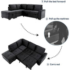 87.4 in. L-Shape Velvet Sleeper Sectional Sofa in. 5-Seat Sofa Bed with 2-USB, Storage Ottoman and Hidden Storage Arm