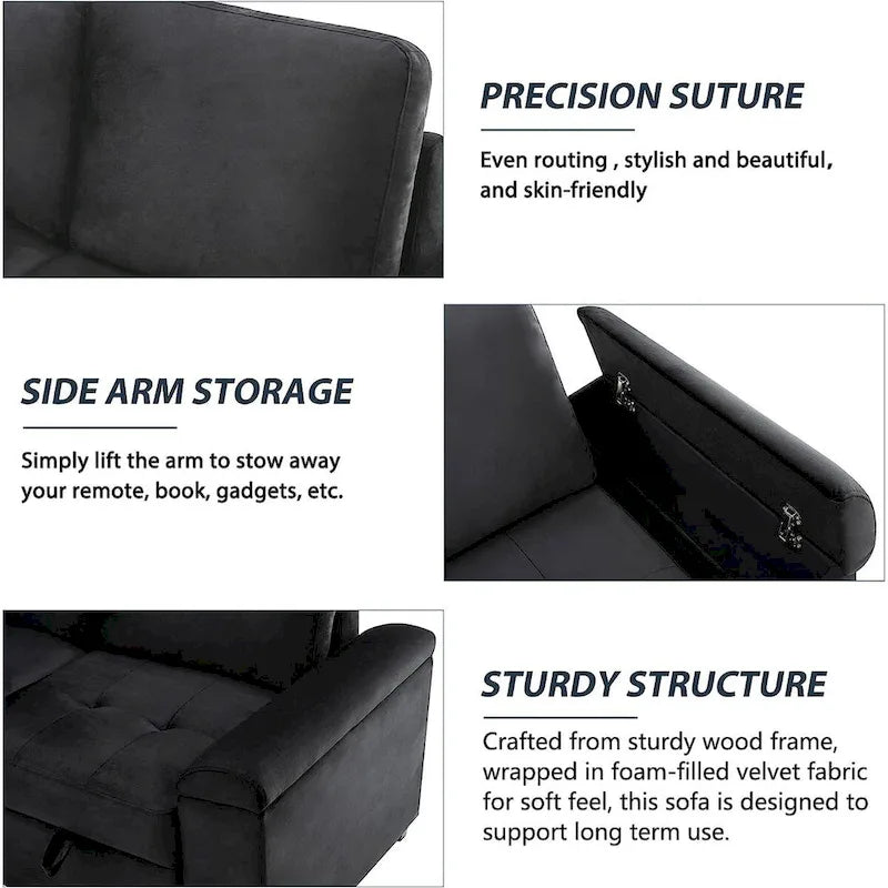 87.4 in. L-Shape Velvet Sleeper Sectional Sofa in. 5-Seat Sofa Bed with 2-USB, Storage Ottoman and Hidden Storage Arm