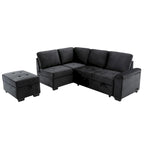 87.4 in. L-Shape Velvet Sleeper Sectional Sofa in. 5-Seat Sofa Bed with 2-USB, Storage Ottoman and Hidden Storage Arm