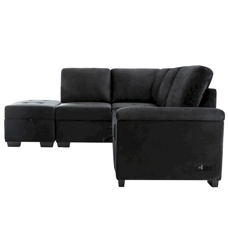 87.4 in. L-Shape Velvet Sleeper Sectional Sofa in. 5-Seat Sofa Bed with 2-USB, Storage Ottoman and Hidden Storage Arm