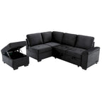 87.4 in. L-Shape Velvet Sleeper Sectional Sofa in. 5-Seat Sofa Bed with 2-USB, Storage Ottoman and Hidden Storage Arm