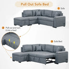 87.4 in. L-Shape Velvet Sleeper Sectional Sofa in. 5-Seat Sofa Bed with 2-USB, Storage Ottoman and Hidden Storage Arm