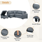 87.4 in. L-Shape Velvet Sleeper Sectional Sofa in. 5-Seat Sofa Bed with 2-USB, Storage Ottoman and Hidden Storage Arm