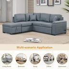87.4 in. L-Shape Velvet Sleeper Sectional Sofa in. 5-Seat Sofa Bed with 2-USB, Storage Ottoman and Hidden Storage Arm