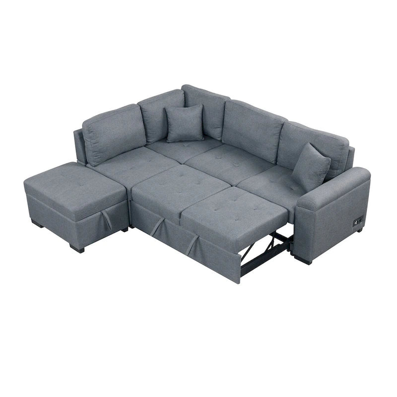 87.4 in. L-Shape Velvet Sleeper Sectional Sofa in. 5-Seat Sofa Bed with 2-USB, Storage Ottoman and Hidden Storage Arm