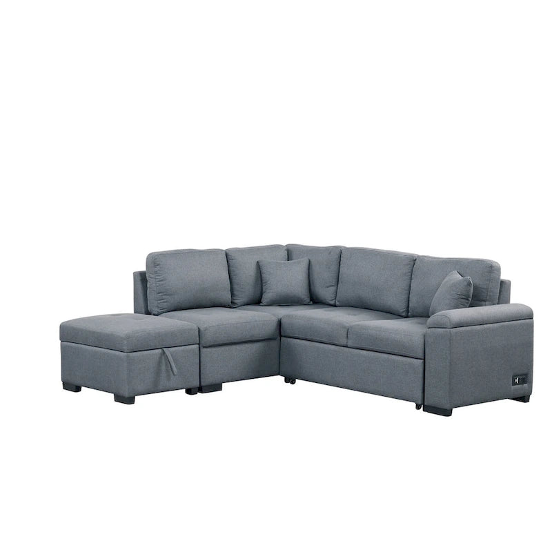 87.4 in. L-Shape Velvet Sleeper Sectional Sofa in. 5-Seat Sofa Bed with 2-USB, Storage Ottoman and Hidden Storage Arm