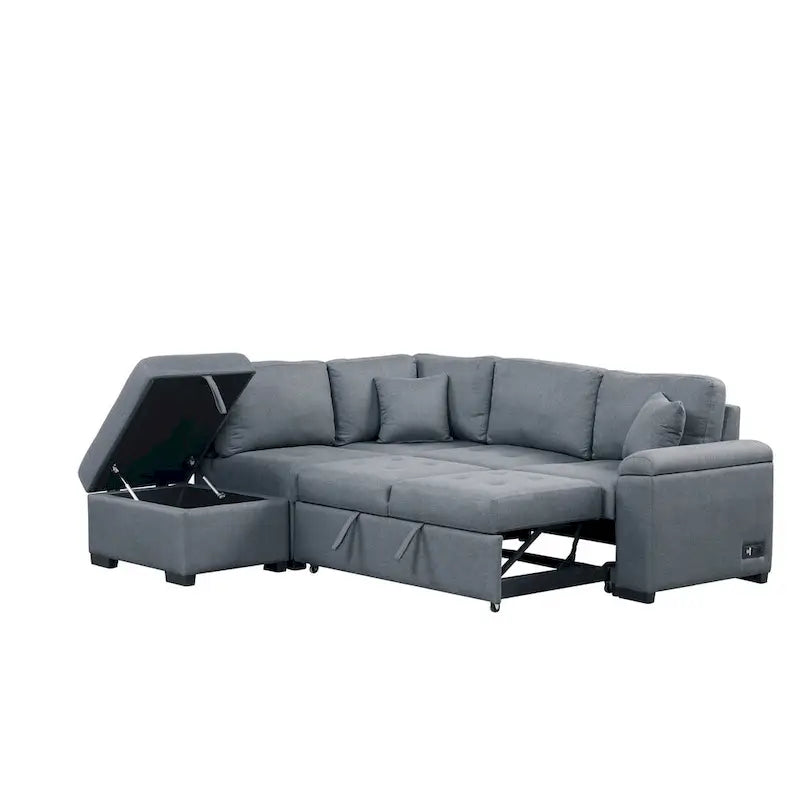87.4 in. L-Shape Velvet Sleeper Sectional Sofa in. 5-Seat Sofa Bed with 2-USB, Storage Ottoman and Hidden Storage Arm
