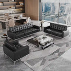 Black Leatherite Nailheads Florence 33-83W Multi-seat Sofa