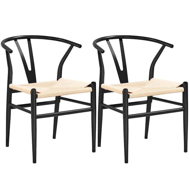 Modern Weave Y-Shaped Dining Chair with Solid Metal Frame