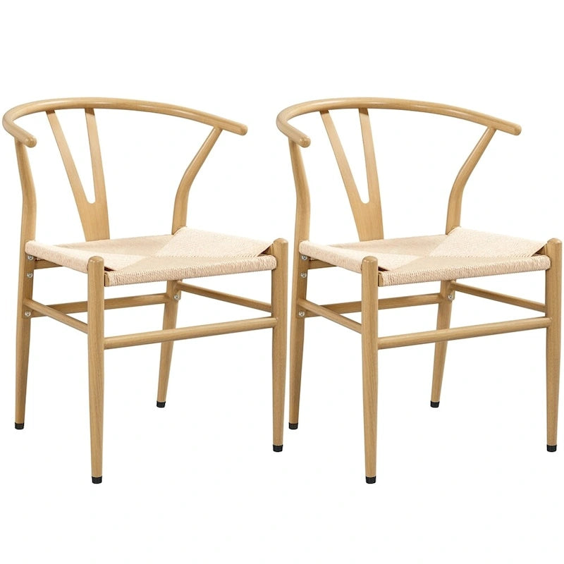 Modern Weave Y-Shaped Dining Chair with Solid Metal Frame