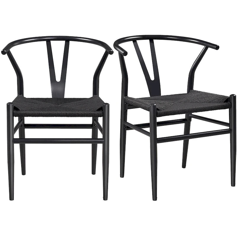 Modern Weave Y-Shaped Dining Chair with Solid Metal Frame