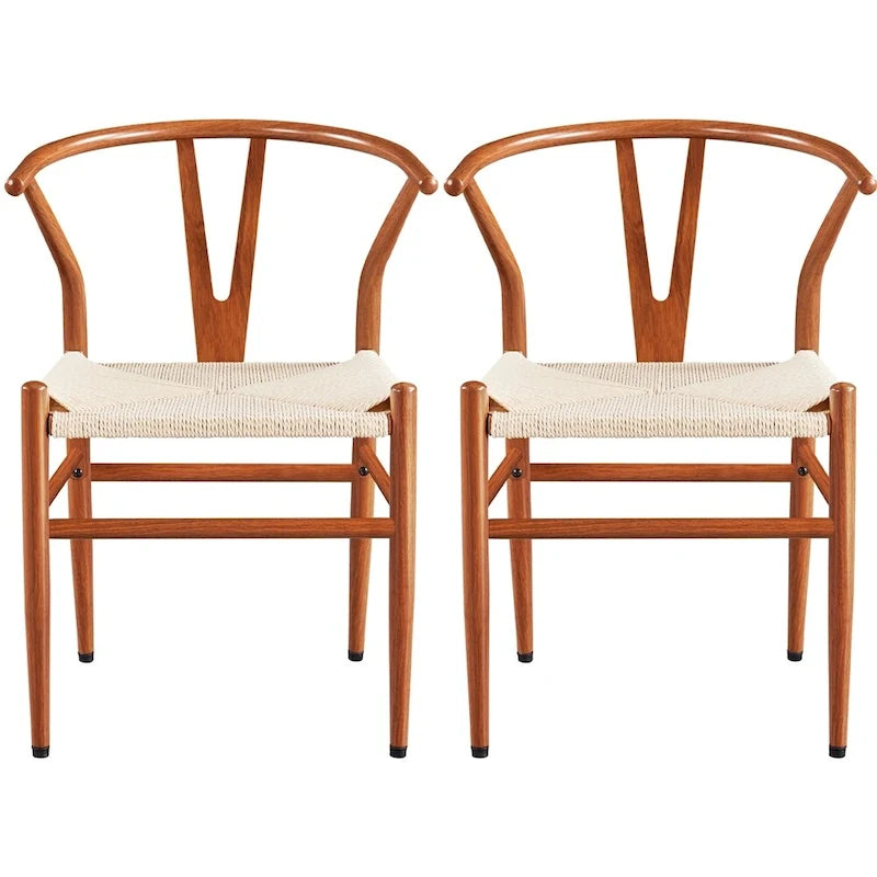 Modern Weave Y-Shaped Dining Chair with Solid Metal Frame