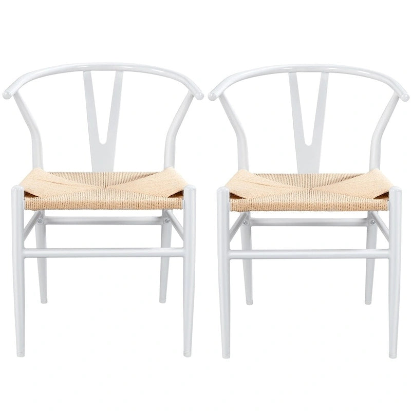 Modern Weave Y-Shaped Dining Chair with Solid Metal Frame