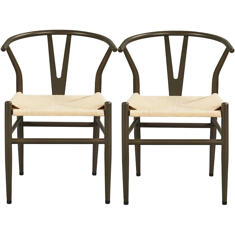Modern Weave Y-Shaped Dining Chair with Solid Metal Frame