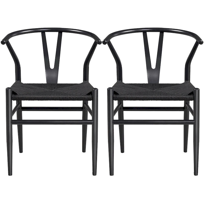 Modern Weave Y-Shaped Dining Chair with Solid Metal Frame