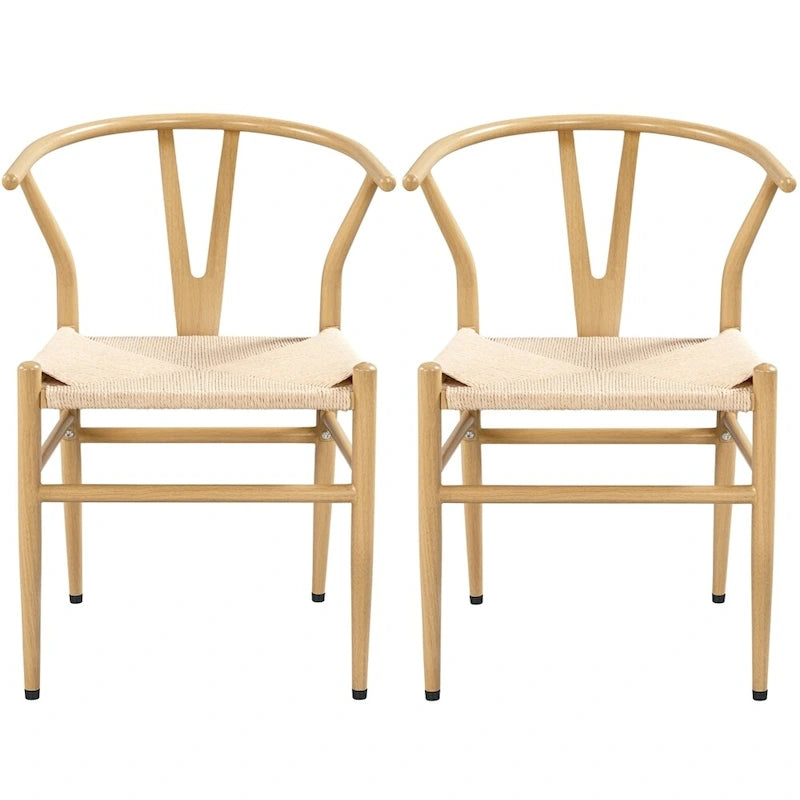 Modern Weave Y-Shaped Dining Chair with Solid Metal Frame