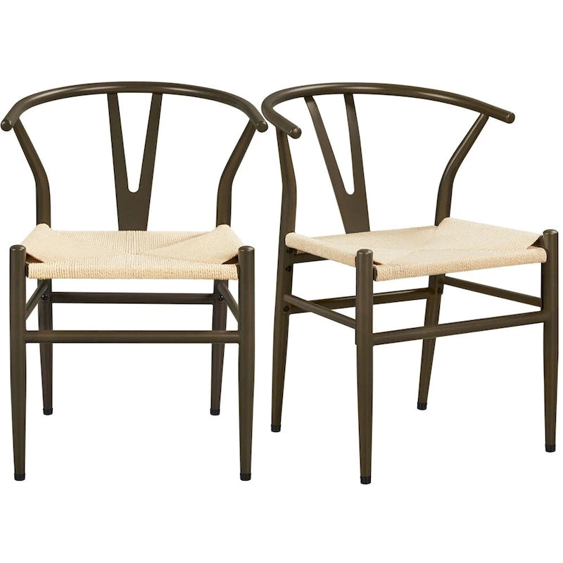 Modern Weave Y-Shaped Dining Chair with Solid Metal Frame
