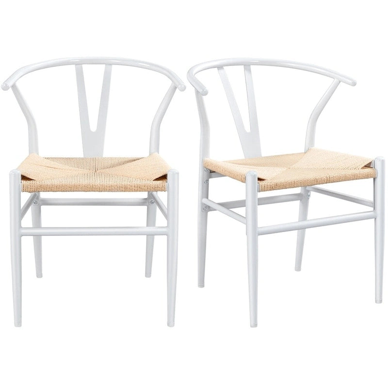 Modern Weave Y-Shaped Dining Chair with Solid Metal Frame