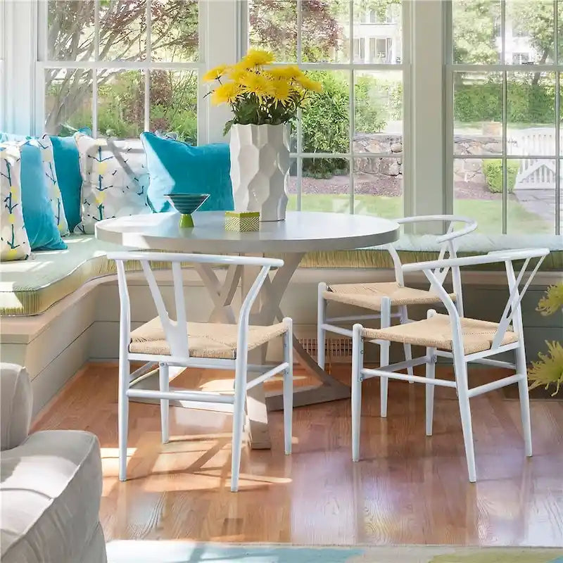 Modern Weave Y-Shaped Dining Chair with Solid Metal Frame