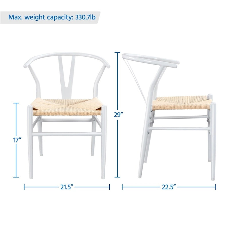Modern Weave Y-Shaped Dining Chair with Solid Metal Frame
