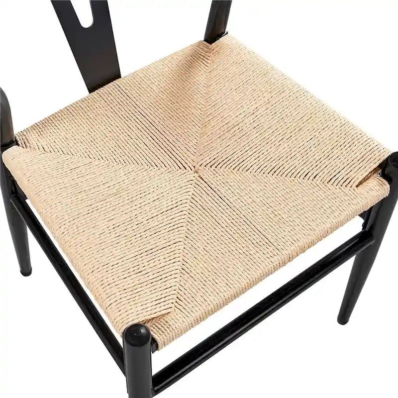 Modern Weave Y-Shaped Dining Chair with Solid Metal Frame
