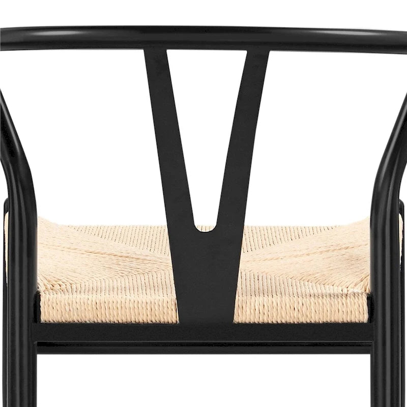 Modern Weave Y-Shaped Dining Chair with Solid Metal Frame