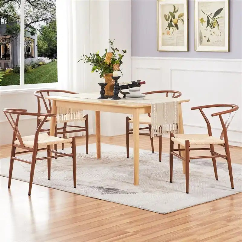 Modern Weave Y-Shaped Dining Chair with Solid Metal Frame