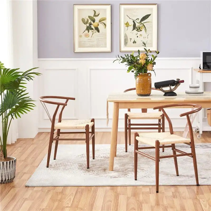 Modern Weave Y-Shaped Dining Chair with Solid Metal Frame