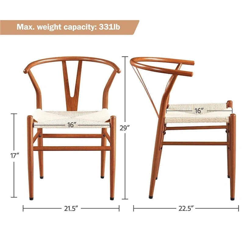 Modern Weave Y-Shaped Dining Chair with Solid Metal Frame