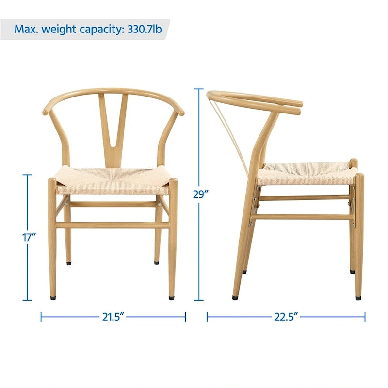 Modern Weave Y-Shaped Dining Chair with Solid Metal Frame