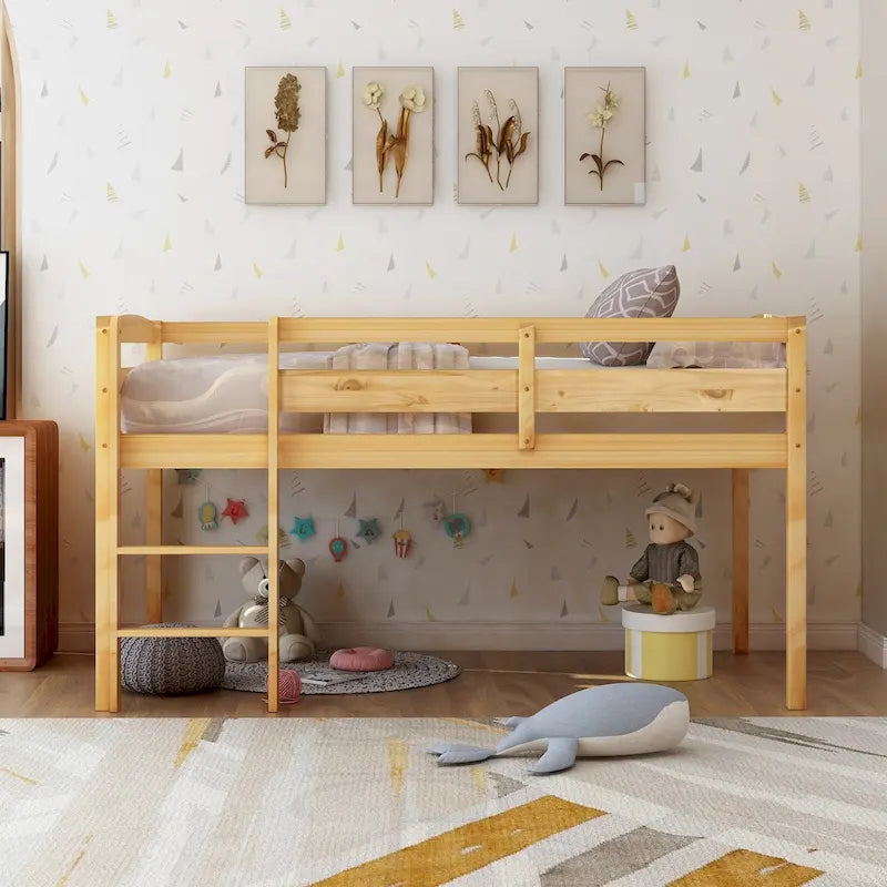 Twin Wood Loft Bed Low Loft Beds with Ladder
