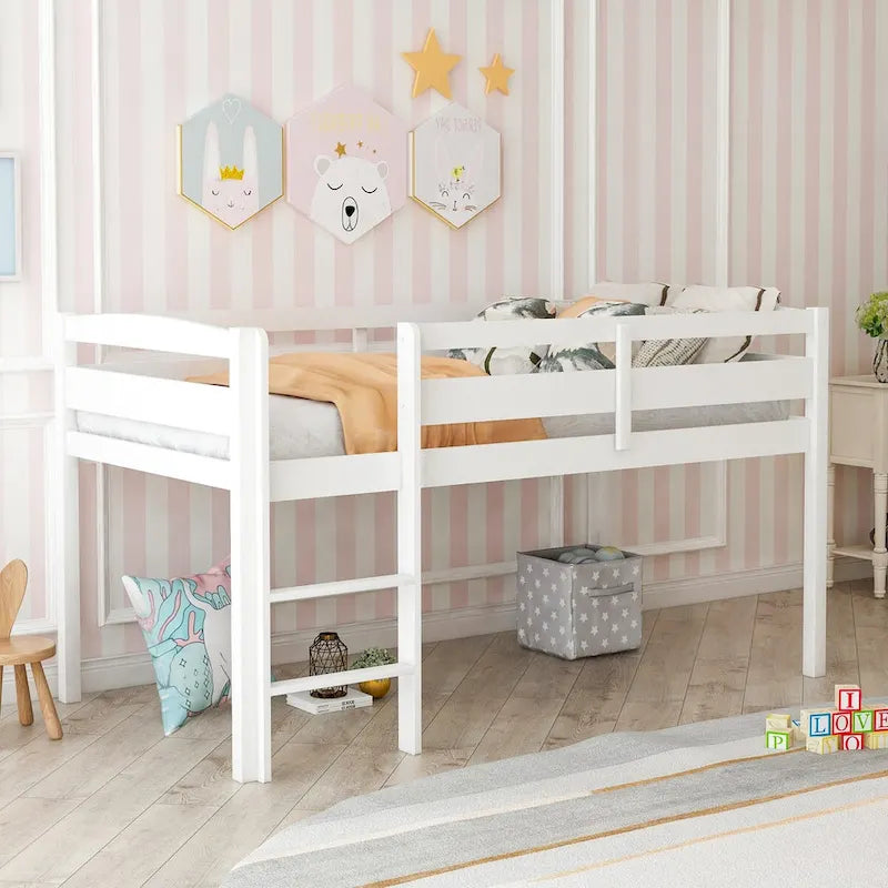 Twin Wood Loft Bed Low Loft Beds with Ladder