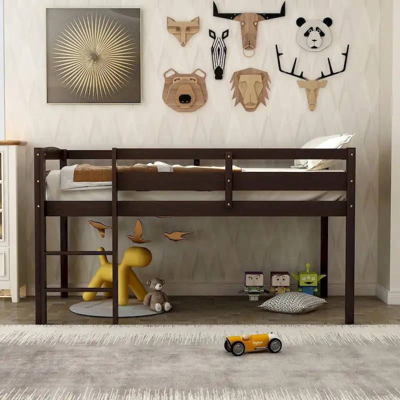 Twin Wood Loft Bed Low Loft Beds with Ladder