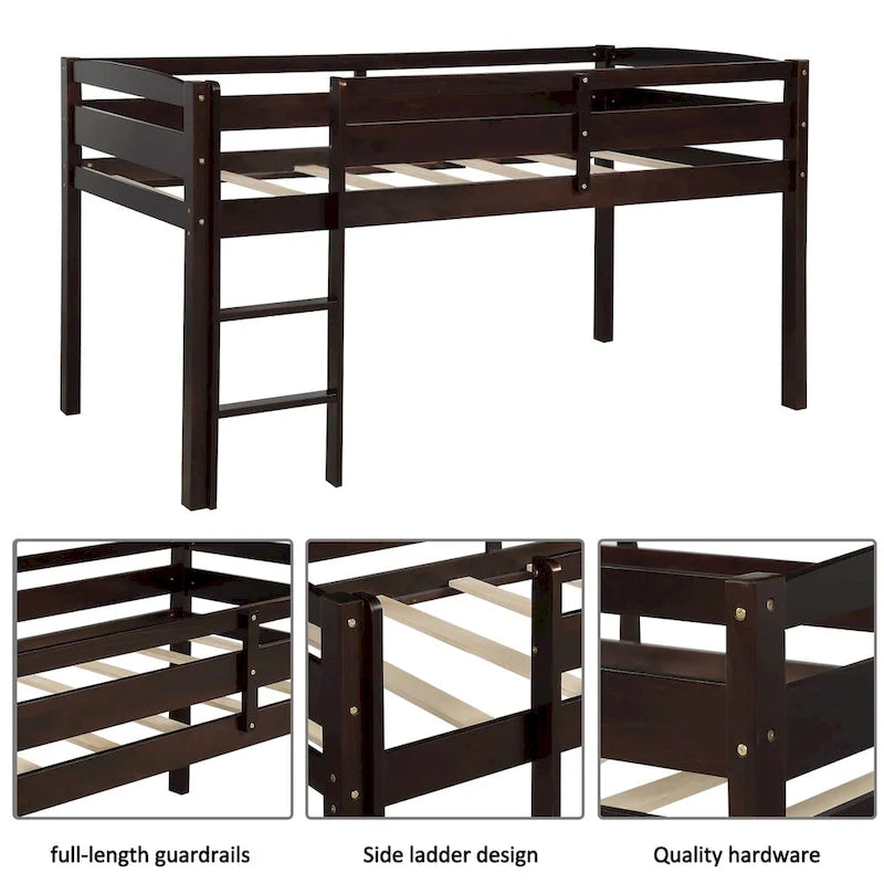 Twin Wood Loft Bed Low Loft Beds with Ladder