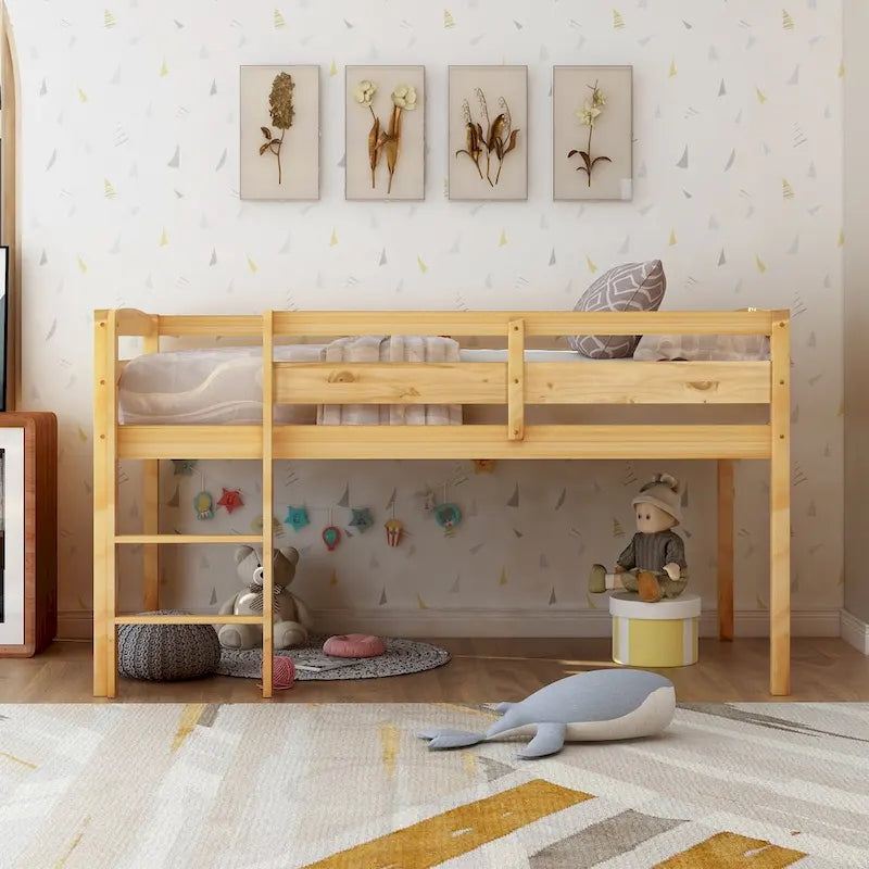 Twin Wood Loft Bed Low Loft Beds with Ladder