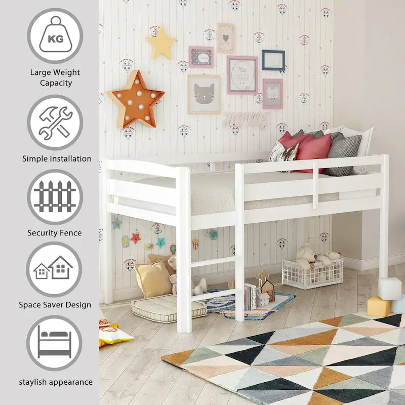Twin Wood Loft Bed Low Loft Beds with Ladder