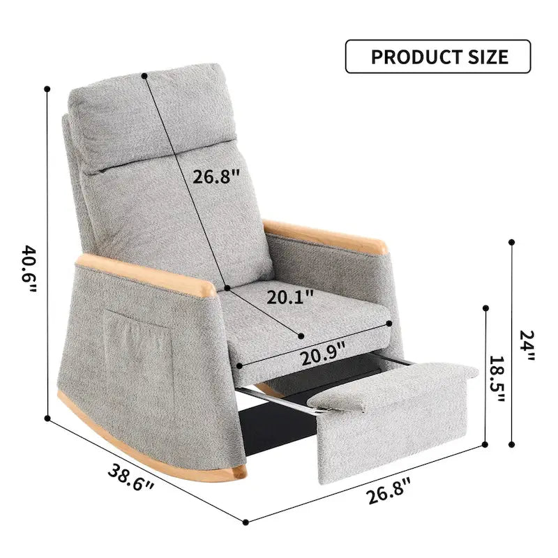 Accent Rocking Chair with Footrest High Back Rubber Wood Rocking Legs Bedroom Living Space