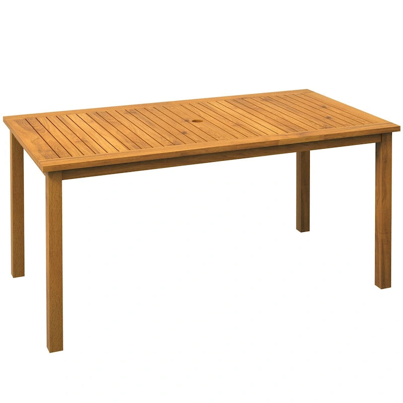 Rectangle Outdoor Dining Table for 6 with Umbrella Hole, Acacia Wood