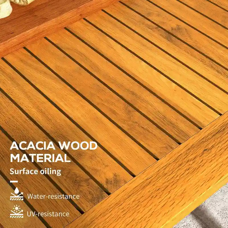 Rectangle Outdoor Dining Table for 6 with Umbrella Hole, Acacia Wood