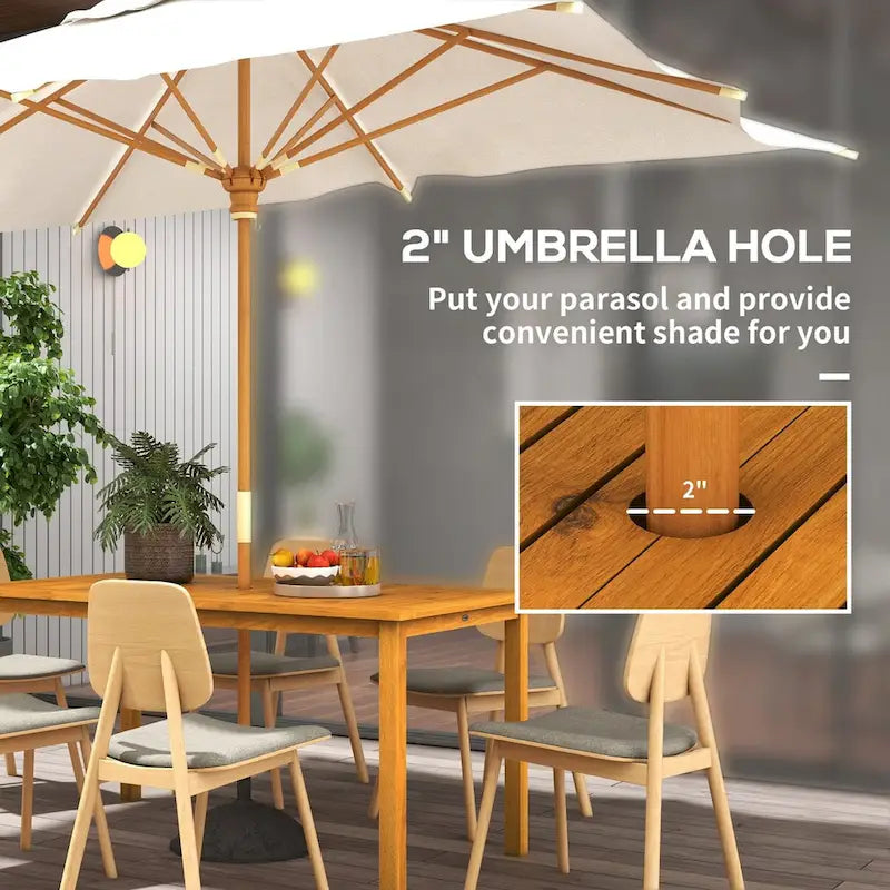 Rectangle Outdoor Dining Table for 6 with Umbrella Hole, Acacia Wood