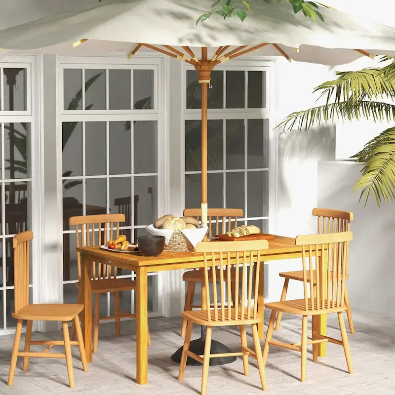 Rectangle Outdoor Dining Table for 6 with Umbrella Hole, Acacia Wood