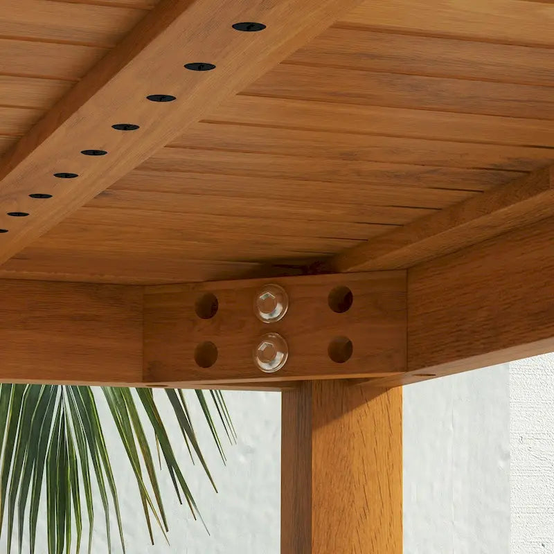 Rectangle Outdoor Dining Table for 6 with Umbrella Hole, Acacia Wood