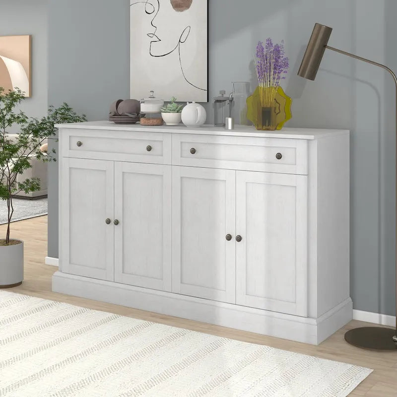 Storage Cabinet White with Drawers and Adjustable Shelves - 58.3W x 15.8D x 33.9H
