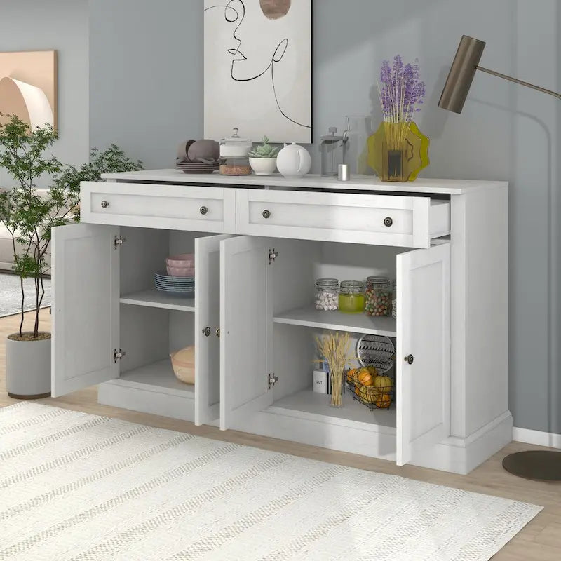 Storage Cabinet White with Drawers and Adjustable Shelves - 58.3W x 15.8D x 33.9H