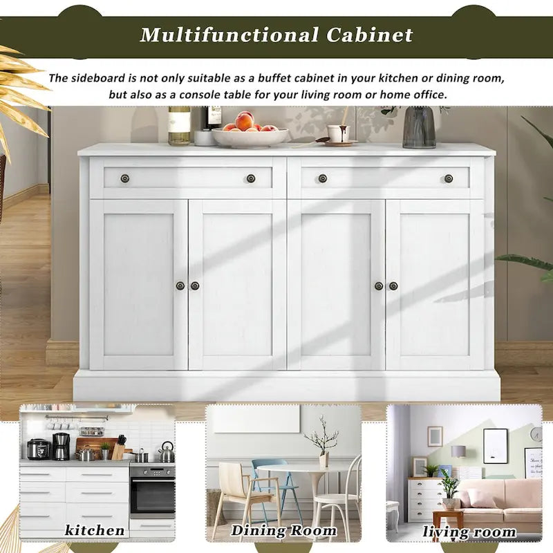 Storage Cabinet White with Drawers and Adjustable Shelves - 58.3W x 15.8D x 33.9H