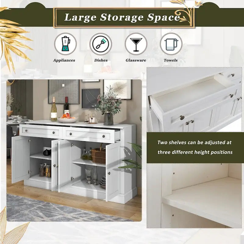Storage Cabinet White with Drawers and Adjustable Shelves - 58.3W x 15.8D x 33.9H