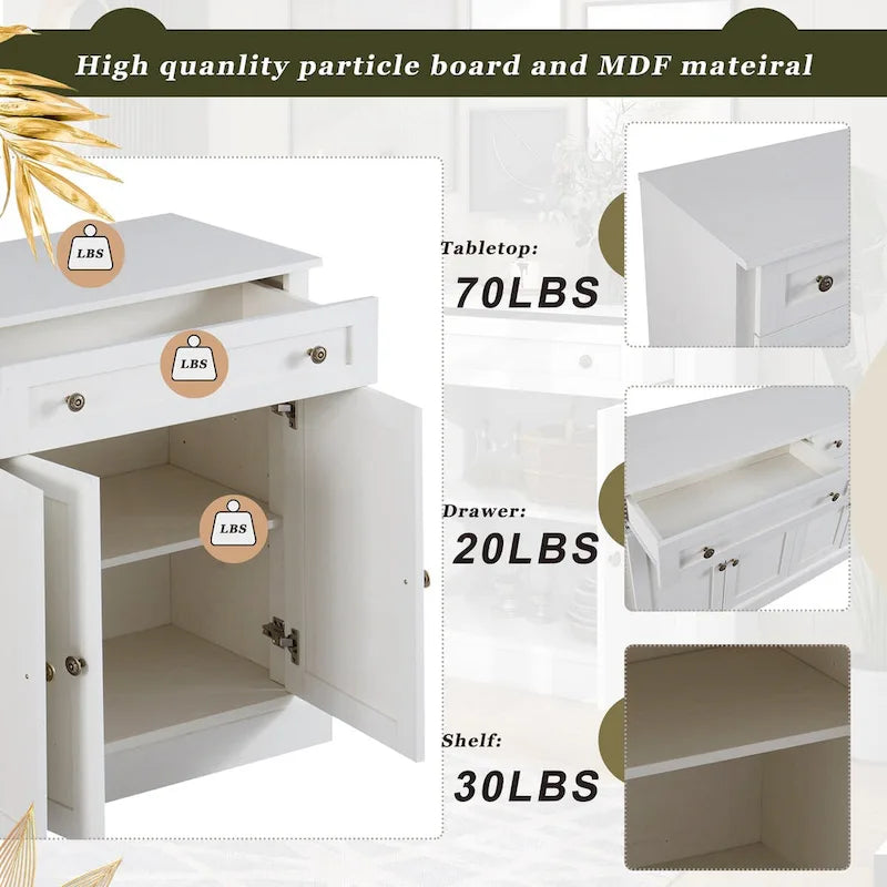 Storage Cabinet White with Drawers and Adjustable Shelves - 58.3W x 15.8D x 33.9H
