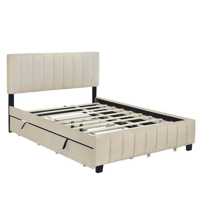 Queen Size Velvet Upholstered Platform Bed