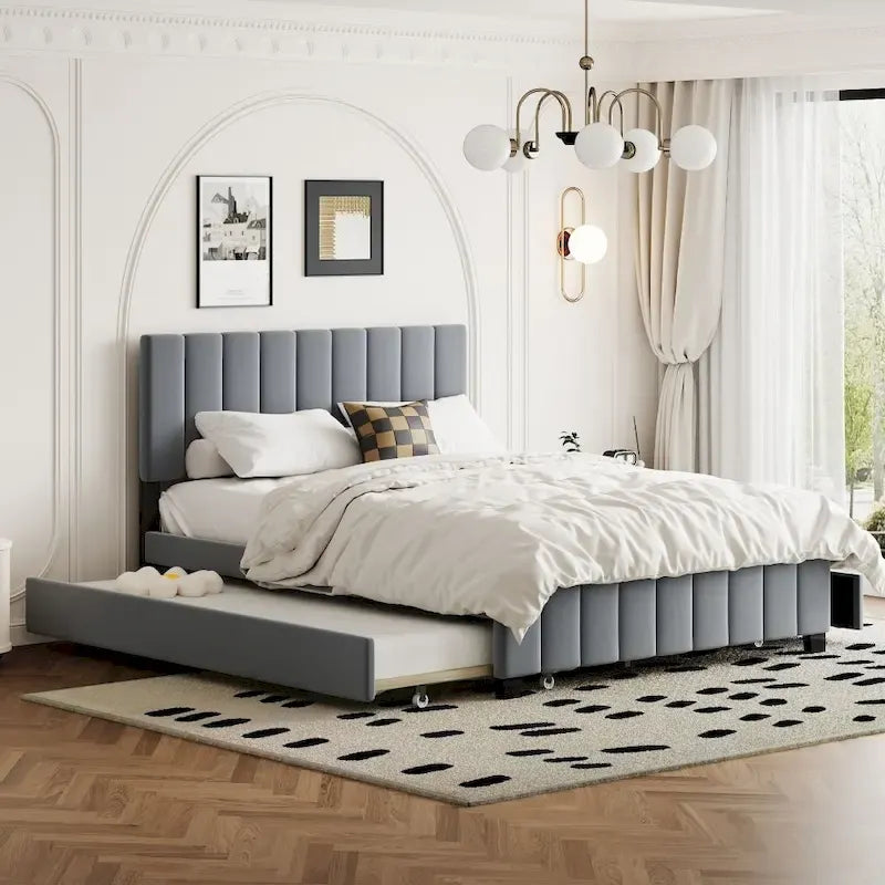 Queen Size Velvet Upholstered Platform Bed